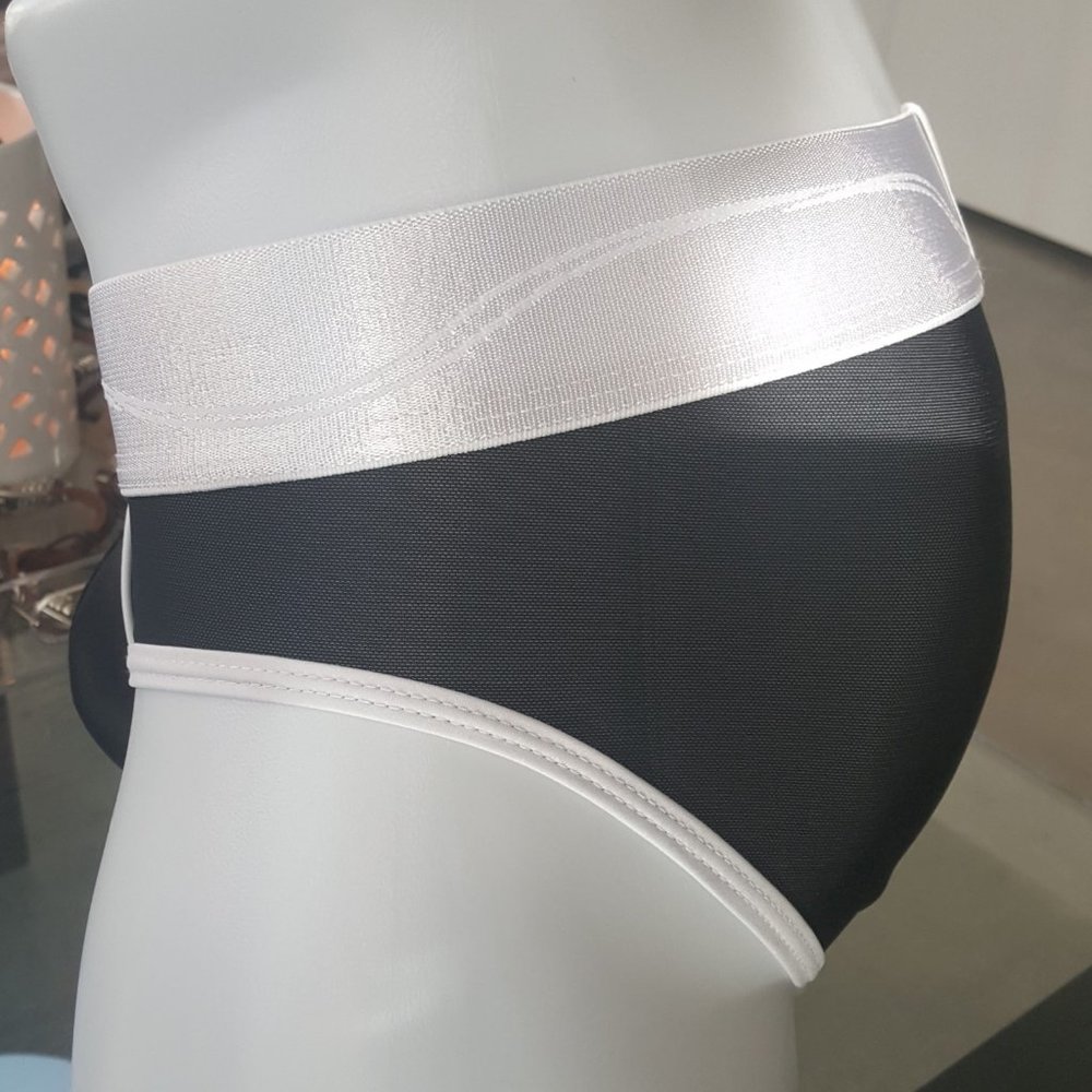 SHEER MESH BRIEF UNDERWEAR WHITE TRIM & WAISTBAND - Picture 3 of 3